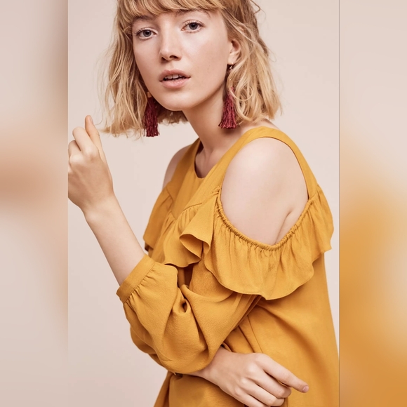 Anthropologie Maeve Brearly Open Shoulder Shirt - Picture 2 of 14